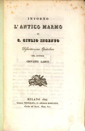 Intorno l'antico marmo di C. Giulio Ingenuo : Dissertazione epistolare