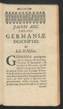Jacobi Aug. Thuani Germaniae Descriptio.