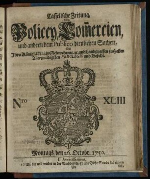 Nro. XLIII, Montags, den 26. Octobr. 1750