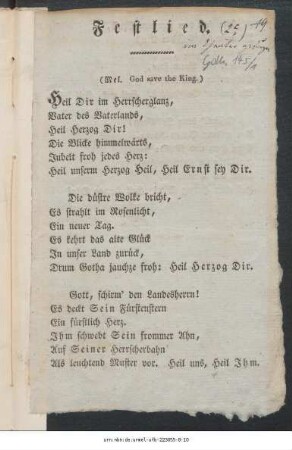 Festlied : (Mel. God save the King) : Heil Dir im Herrscherglanz ...
