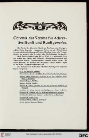 Chronik des Vereins für dekorative Kunst und Kunstgewerbe