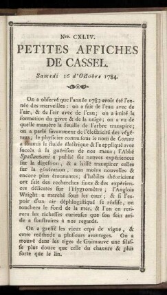 No CXLIV (Samedi 16 d´Okobre 1784)