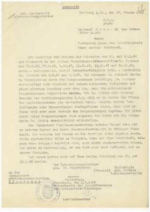 Badisches Landgericht Freiburg - Vernehmung Dr. Josef Schreck - Qu. 1