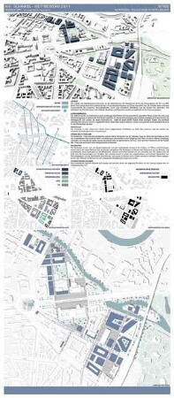 Science City - Die unbedingte Universität Schinkelwettbewerb 2011: Perspektivische Ansicht, Erläuterungen, Schwarzplan 1:5000, Lageplan 1:2000