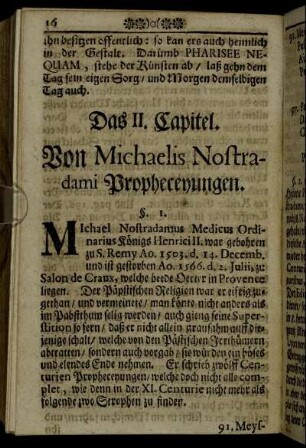 Das II. Capitel. Von Michaelis Nostradami Propheceyungen.