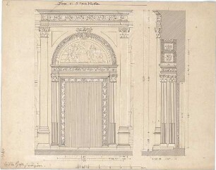 Stegmann, Carl von; Zeichnungen für Publikationen - Tür der Santa Maria Novella in Florenz (Ansicht, Schnitt)