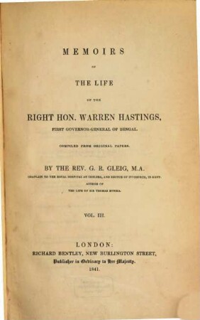 Memoirs of the Life of Warren Hastings, 3