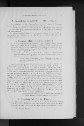 Versammlung zu Lübeck. - 1419 Febr. 5.
