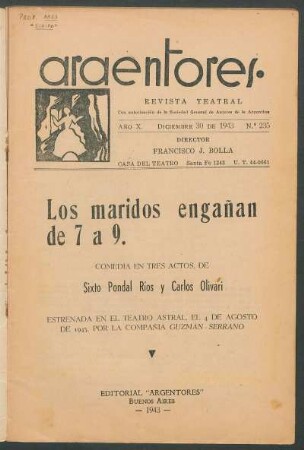 1943023500: Los maridos engañan de 7 a 9 : comedia en tres actos