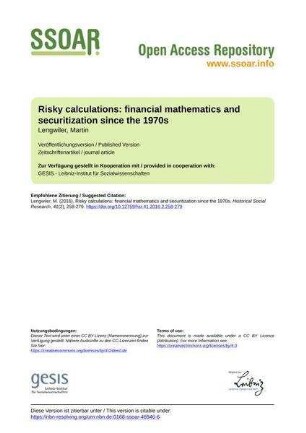 Risky calculations: financial mathematics and securitization since the 1970s