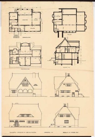 Wohnhaus Droste, Berlin-Zehlendorf: 3 Grundrisse, 1 Schnitt, 4 Ansichten 1:100