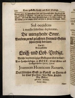 522-539, Treu-gestellte Leich- und Lob-Predigt ...