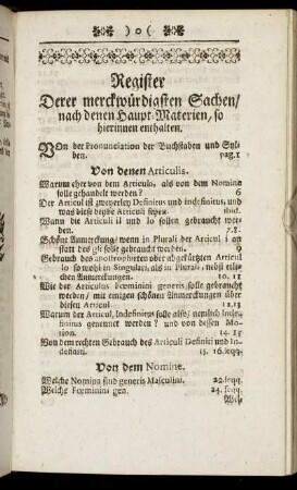 Register. Derer merckwürdigsten Sachen / nach denen Haupt-Materien, so hierinnen enthalten