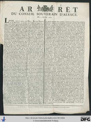 Arrêt Du Conseil Souverain D'Alsace.