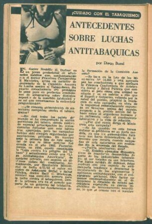 Antecedentes sobre luchas antitabaquicas : ¡Cuidado con el tabaquismo!
