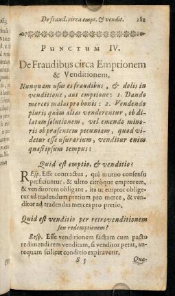 281-297, Punctum IV. De Fraudibus circa Emptionem & Venditionem.