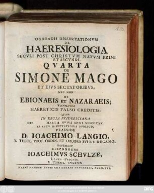 4: De Simone Mago Et Eivs Sectatioribvs; Nec Non De Ebionaeis Et Nazaraeis ...