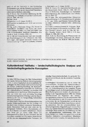 Kulturdenkmal Haithabu - landschaftsökologische Analyse und landschaftspflegerische Konzeption