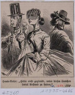 Karikatur zum Ersten Deutschen Sängerbundfest in Dresden 1865: "Haute=Volée: 'Hätte nicht geglaubt, unter diesen Leutchen soviel Anstand zu finden.'"