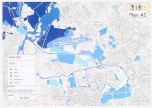 Entwicklung einer Stadterweiterung auf dem Gelände des ehemaligen Flughafens Berlin-Tegel Schinkelwettbewerb 2000: Lageplan 1:36000 (Grünflächen)