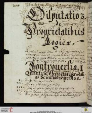 Disputatio III: De Proprietatibus Logicae