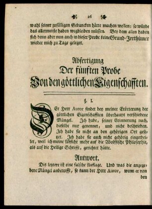 Abfertigung Der fünften Probe Von den göttlichen Eigenschafften