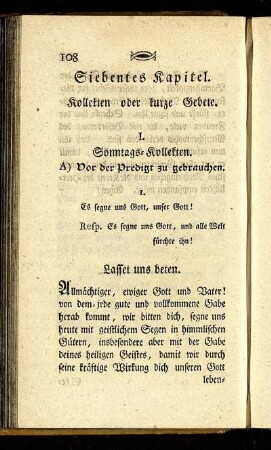 Siebentes Kapitel. Kollekten oder kurze Gebete.