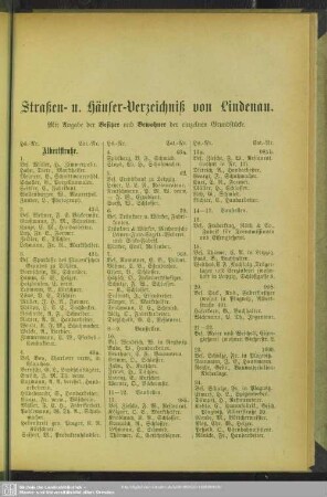 Häuserbuch : Straßen- u. Häuser-Verzeichniß von Lindenau
