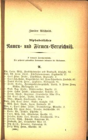 Zweiter Abschnitt. Alphabetisches Namen- und Firmen-Verzeichniß.