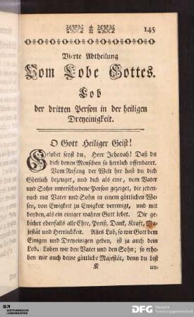 Vierte Abtheilung Vom Lobe Gottes. Lob der dritten Person in der heiligen Dreyeinigkeit.