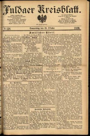 Erste Ausgabe vom Donnerstag, den 29. Oktober 1896.