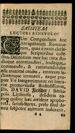 Salutem Lectori Benevolo!