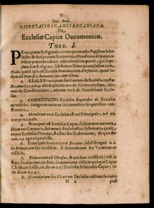Disputatio IV. Anti-Becaniana, Ecclesiae Capite Oecumenico.