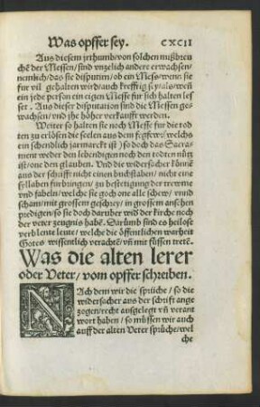 Was die alten lerer oder Veter/ vom opffer schreiben.