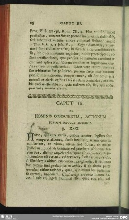 Caput III. De Hominis Conscientia, Actionum Suarum Regula Interna