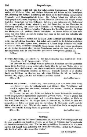 750, Freiherr von Erhardt, Unschuldig Verurteilte und der Menschenwille als Befreier aus Rechtlosigkeit und Elend. Eine Verteidigung und dritte Kampfesschrift für Recht, Wahrheit und Reform, 1906