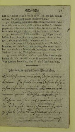 Leseübungen in geschriebenen Buchstaben