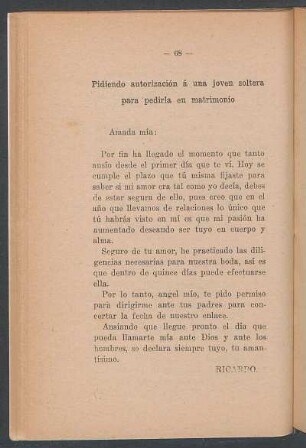 Pidiendo autorización á una joven soltera para pedirla en matrimonio