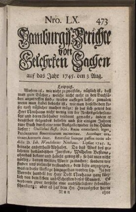 Nro. LX. auf das Jahr 1745. den 3 Aug. - Nro. LXVIII. auf das Jahr 1745. den 31 Aug.