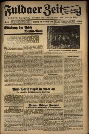 Ausgabe vom Dienstag, den 19. April 1938.