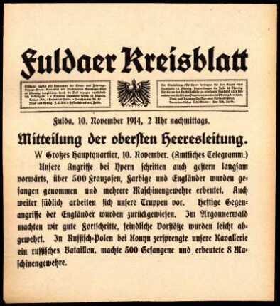 Zweite Ausgabe vom Dienstag, den 10. November 1914.
