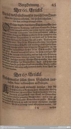 Der 67. Artickel. Schichtmeister sollen ihnen Schulden zuerlassen/ keine vollmachten auffbringen.