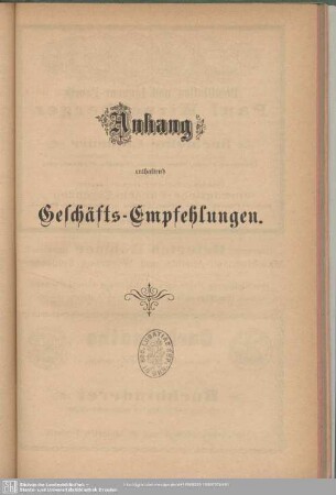 Anzeigen : Anhang enthaltend Geschäfts-Empfehlungen
