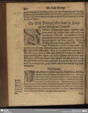 Die Erste [- fünffte] Predigt, uber das 12. Capitel, des Propheten Danielis
