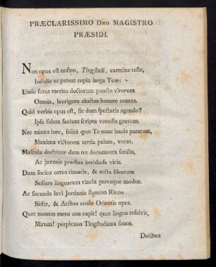 Praeclarissimo Dno Magistro Praesidi