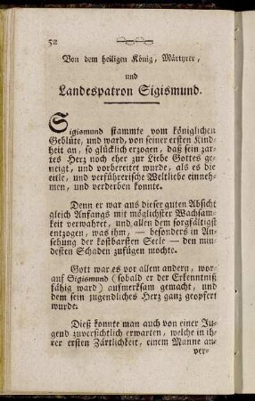 Von dem heiligen König, Märtyrer, und Landespatron Sigismund.