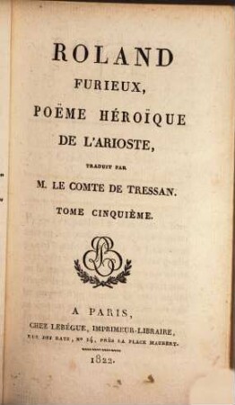 Roland furieux de l'Arioste : poëme heroïque, 5