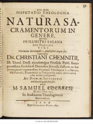 Disputatio Theologica De Natura Sacramentorum In Genere