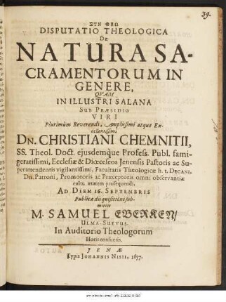 Disputatio Theologica De Natura Sacramentorum In Genere