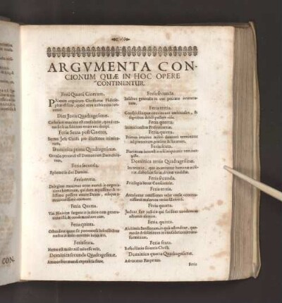 Argvmenta Concionum Quae In Hoc Opere Continentur.